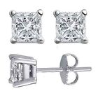 1.25CT Brilliant Princess Cut Solid 18K White Gold PushBack Stud Earrings