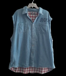 Wrangler Thrashed Denim Weste Flanell gefüttert ärmellos umfunktioniert Rocker (Mängel) - Bild 1 von 14