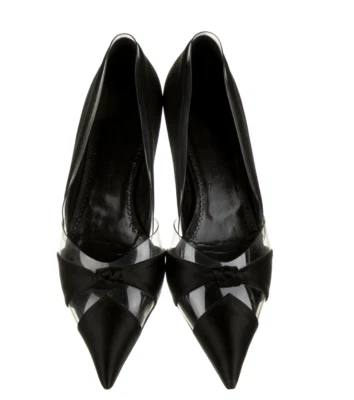 STELLA MCCARTNEY Black satin & clear PVC pointed-toe d'Orsay flats- size 10 - Image 1 of 4