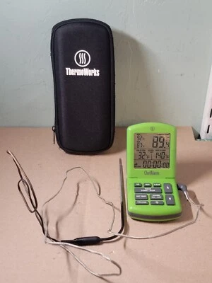 ThermoWorks Green Chef Alarm Cooking Alarm Timer Thermometer w/Probe & Case - Image 1 of 4