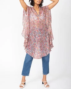 Sommer Kaftan in rosa mit goldenen Lurexstreifen - Badeanzug Cover Up Gr. M/L 12-14 - Bild 1 von 5
