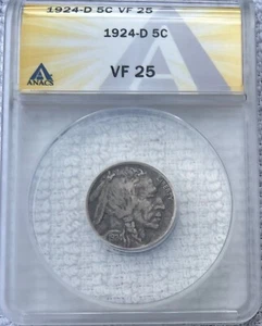 1924 D 5c Buffalo Nickel ANACS VF25 - Picture 1 of 4