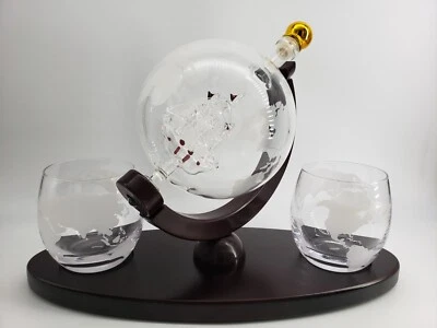 Voyages By Godinger Whisky Decanter Glass Ship 2 Tumblers Boxed Nautical - Image 1 of 4