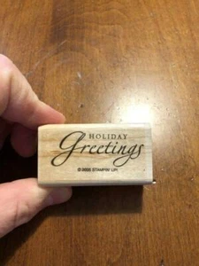 Rubber Stamp 2005 HOLIDAY GREETINGS Card Fancy Script Cursive Present Christmas - Picture 1 of 2