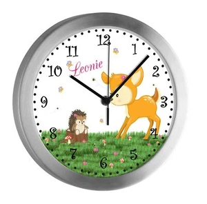 Kinderuhr mit Namen Kinder Funkuhr leise Wanduhr Kinderzimmer Uhr Reh - Bild 1 von 6