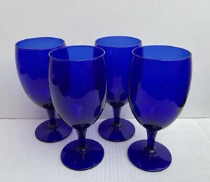Set of 4 Pcs Pre-owner Cobalt Blue Glass Cups Goblet Pedestal 7” Tall - Picture 1 of 7