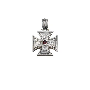 Gerochristo Sterling Silver and Garnet Medieval Maltese Cross Pendant. - Picture 1 of 2