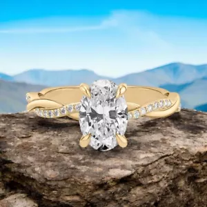 Anillo de compromiso de oro amarillo de 14k corte ovalado diamante cultivado en laboratorio IGI 1,40 quilates - Imagen 1 de 11