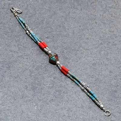 Tibetische Türkis Koralle Handarbeit Schmuck Perlen Nepali Armband 6" SR 2011 - Bild 1 von 4
