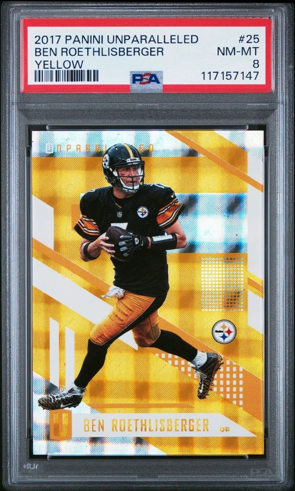 2017 Unparalleled YELLOW /199 Ben Roethlisberger Pittsburgh Steelers PSA 8 - Image 1 of 3