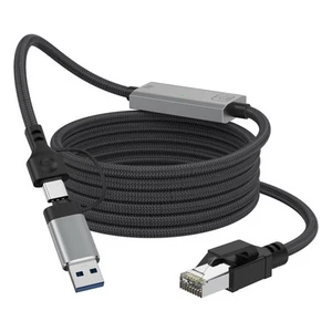 USB to Ethernet Cable 6.6FT, 2 in 1 USB 3.0 Type-C to RJ45 Gigabit LAN Cord, ... - Picture 1 of 9