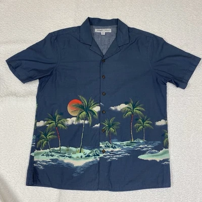 Old Navy Men’s M Blue Tropical Scene Button Down Hawaiian Shirt Cotton - Image 1 of 4