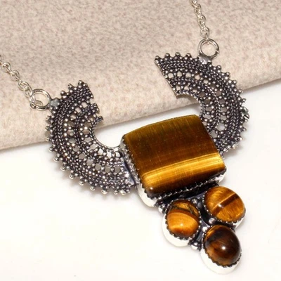 Exclusivo Collar Ojo de Tigre Chapado en Plata 925 18" Excelente Regalo JW Foto 1 de 3