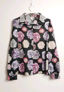 Hi There By Karen Walker Womens Black Floral Long Sleeve Blouse Top Size 16 EUC - Picture 1 of 7