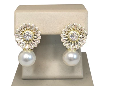 Women's Gold Plated Faux Pearl Rhinestone Pierced Earrings NWOT - Image 1 of 4