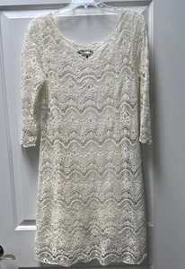 Ralph Lauren Dress White Cream Crochet 3/4 Sleeves Women’s Size Large MSRP $189 - Picture 1 of 12