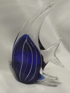 Hand Blown Long Stunning Glass Blue Striped Angel Fish 6"x 4" - Picture 1 of 4