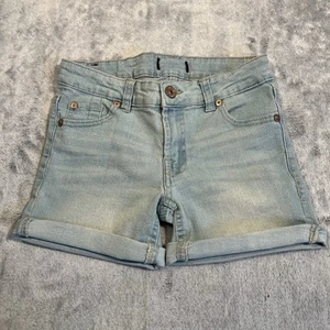 7 For All Mankind Girls Jean Shorts Size 8 Light Wash Adjustable Waist - Picture 1 of 10