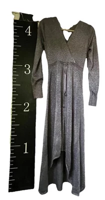 Vertigo New with tags Sz M High Low Glittery Silver Sweater Midi dress - Image 1 of 4