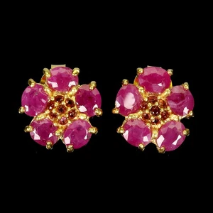 925 Sterling Silver Earrings Oval Ruby 5x4mm Flower Natural Gemstone Jewelry - Picture 1 of 14