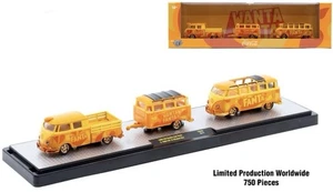 M2 MACHINES CHASE 1960 VW DOUBLE CAB W/ TRAILER & 1960 VW 15 WINDOW BUS HAULERS - Picture 1 of 3