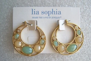 lia sophia CABO Genuine Amazonite Green earring hoop Gold tone - Picture 1 of 2
