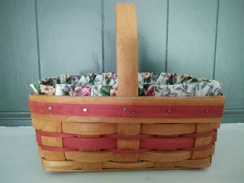 1994 Longaberger Market Basket Fixed Handle w/ Red Weave Cover