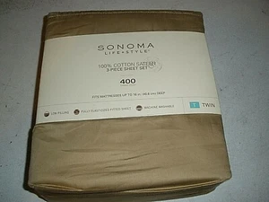 NEW Sonoma Life + Style 100% Cotton Sateen 400 Count Twin 3 Piece Sheet Set $89 - Picture 1 of 4