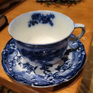 Taza de té y platillo Royal Semi-porcelain FLO BLUE Woods & Son England hallazgo raro - Imagen 1 de 7
