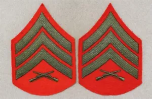 USMC Marine Rank Chevron 886: Sargento, par - verde sobre rojo - Imagen 1 de 1