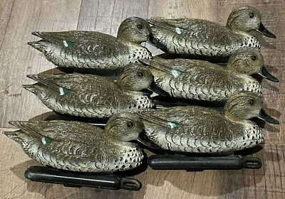 Vintage Sport Plast Duck Decoys Verde Alado Teal Galinha Feito na Itália Lote De 6 - Imagem 1 de 4