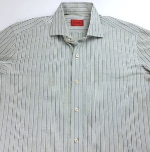 Isaia Napoli Mens Button-up Dress Shirt Size 16 x 41 Green Long Sleeve Striped - Picture 1 of 6