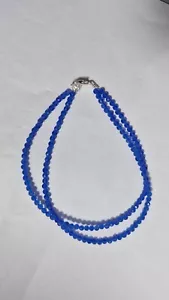 Blue Tanzanite Gemstone 3 mm Round Beads 925 Silver 5" 2 Layer String Bracelets - Picture 1 of 8