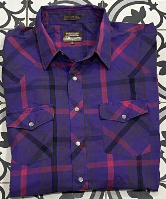 Camisa vaquera ranchera vintage occidental con botones perla a presión púrpura a cuadros para hombre XL Foto 1 de 4