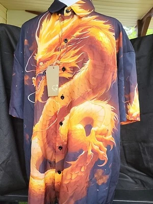 Camisa Hawaiana Hardaddy Dragón Amarillo Con Etiquetas Talla Grande Foto 1 de 4