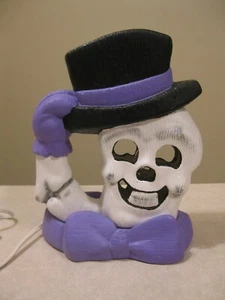Vintage Halloween Lighted Hand Painted Ceramic Skeleton W/Top Hat, Base W/Bow - Picture 1 of 11