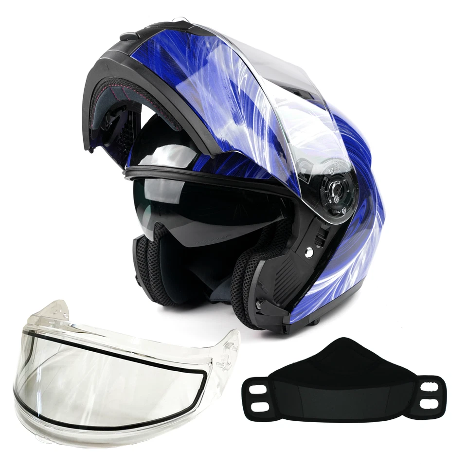 Blue Adult Modular Flip Up Snowmobile Helmet w/ Dual Lens Anti Fog Shield DOT - Image 1 of 4