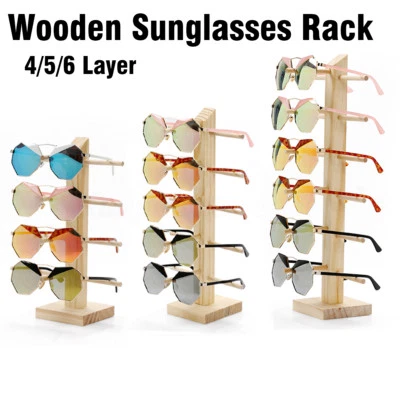 Sunglasses Eye Glasses Display Rack Stand Holder Wooden Organizer 4/5/6 Layers - Image 1 of 4