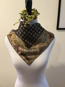 Christian Dior Handrolled Silk Neck Scarf ~18.5” Sq Browns w/ Paisley Border - Picture 1 of 5