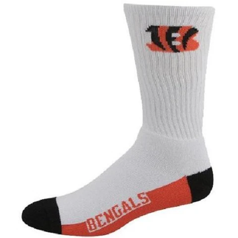 Cincinnati Bengals Men's Crew Socks Large Size 10 to 13 White Cover
