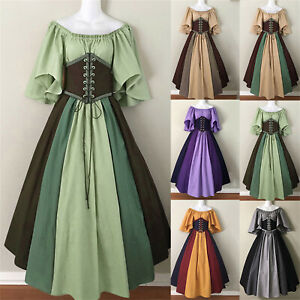 Women Vintage Celtic Victorian Lace up Medieval Renaissance Gothic Cosplay Dress