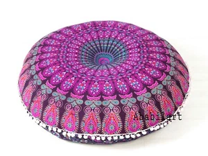 32 In Purple Round Colorful Floral Printed Floor Meditation Pillow Cover - Picture 1 of 6