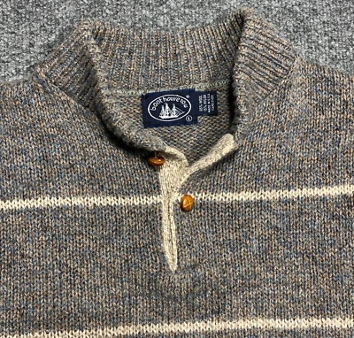 Vintage Boat House Row Sweater Mens M/L Knit Wool Fisherman Striped Two Button - Image 1 of 4