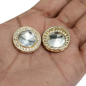 4 Pcs, 24mm, Kundan Connectors Round Golden - Picture 1 of 8