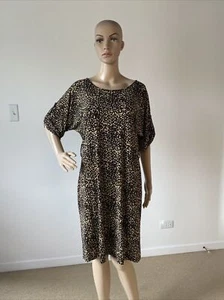 MSK braun Leopardenmuster Animal Print Kleid 3/4 Länge Dolmanärmel M/L - Bild 1 von 12