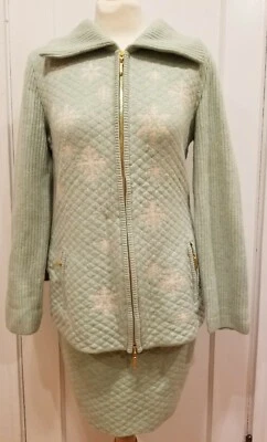 Conjunto de 2 suéter tejido Escada como nuevo cárdigan chaqueta falda copo de nieve cachemir 36 6 Foto 1 de 4