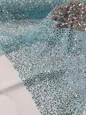 Beaded Sequins Pearl Fabric - Tiff Blue Embroidered Pearl Sequins Fabric By Yard - Image 1 of 4