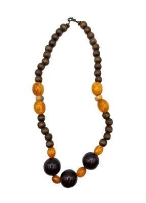 Collar Vintage Grueso Naranja Lucite y Marrón Madera Cuentas 22" Retro Foto 1 de 4