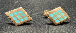 Vintage Native American Sterling Cufflinks with Stunning Inlaid Turquoise Panels - Picture 1 of 7