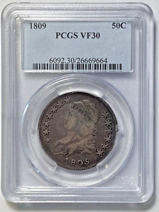 1809 50 Cents . Half Dollar Capped Bust Half Dollar PCGS VF30 KM#37 - Picture 1 of 18